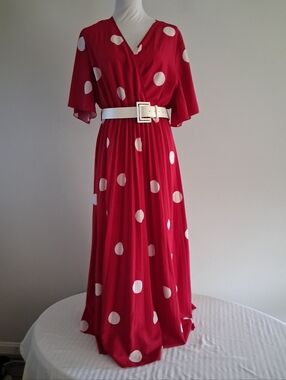 Red And White Polka Dot Maxi Dress Size 2XL
